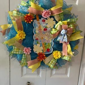 Colorful Summer Wreath with Bows and Flowers